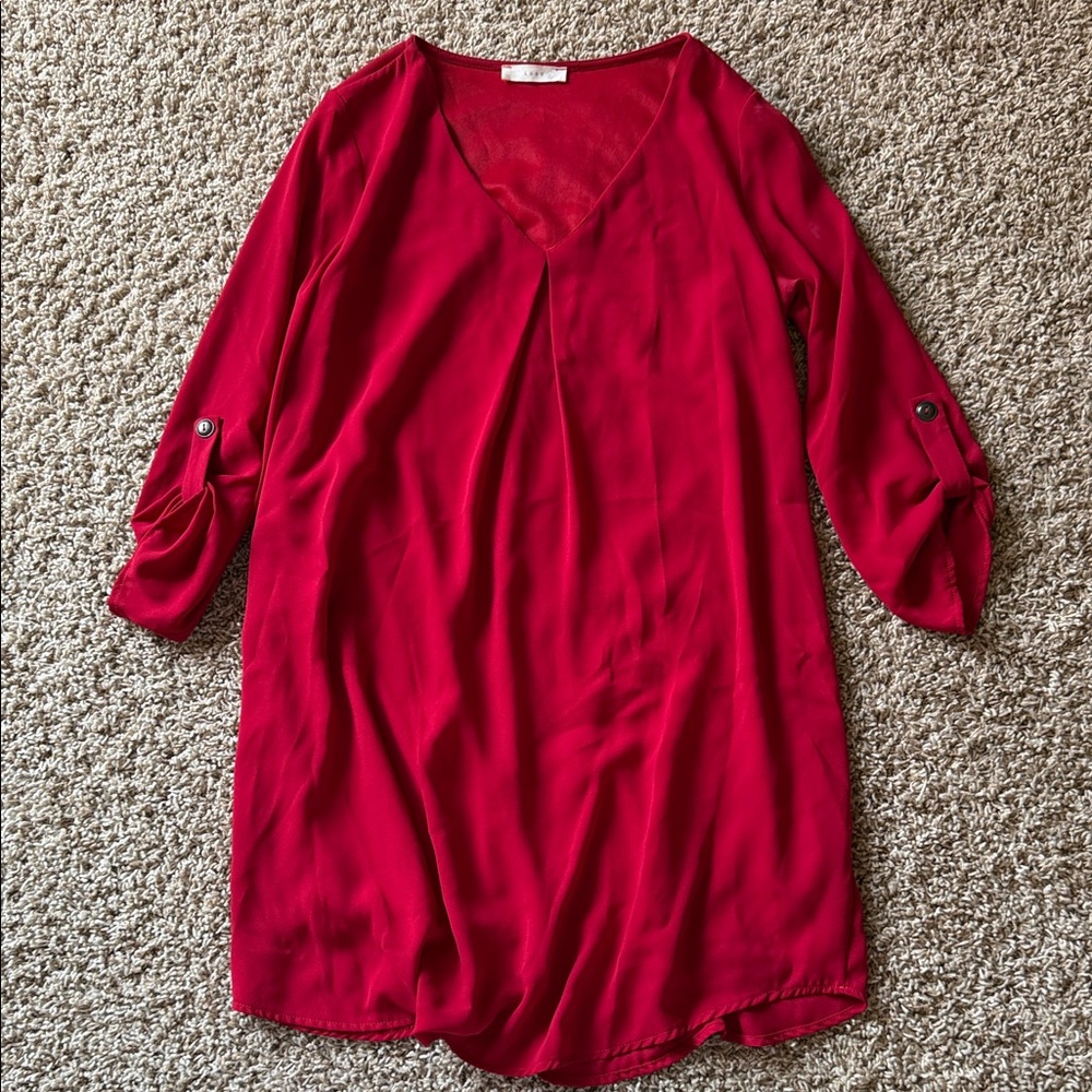 Lush Red Long Sleeve Shift Dress